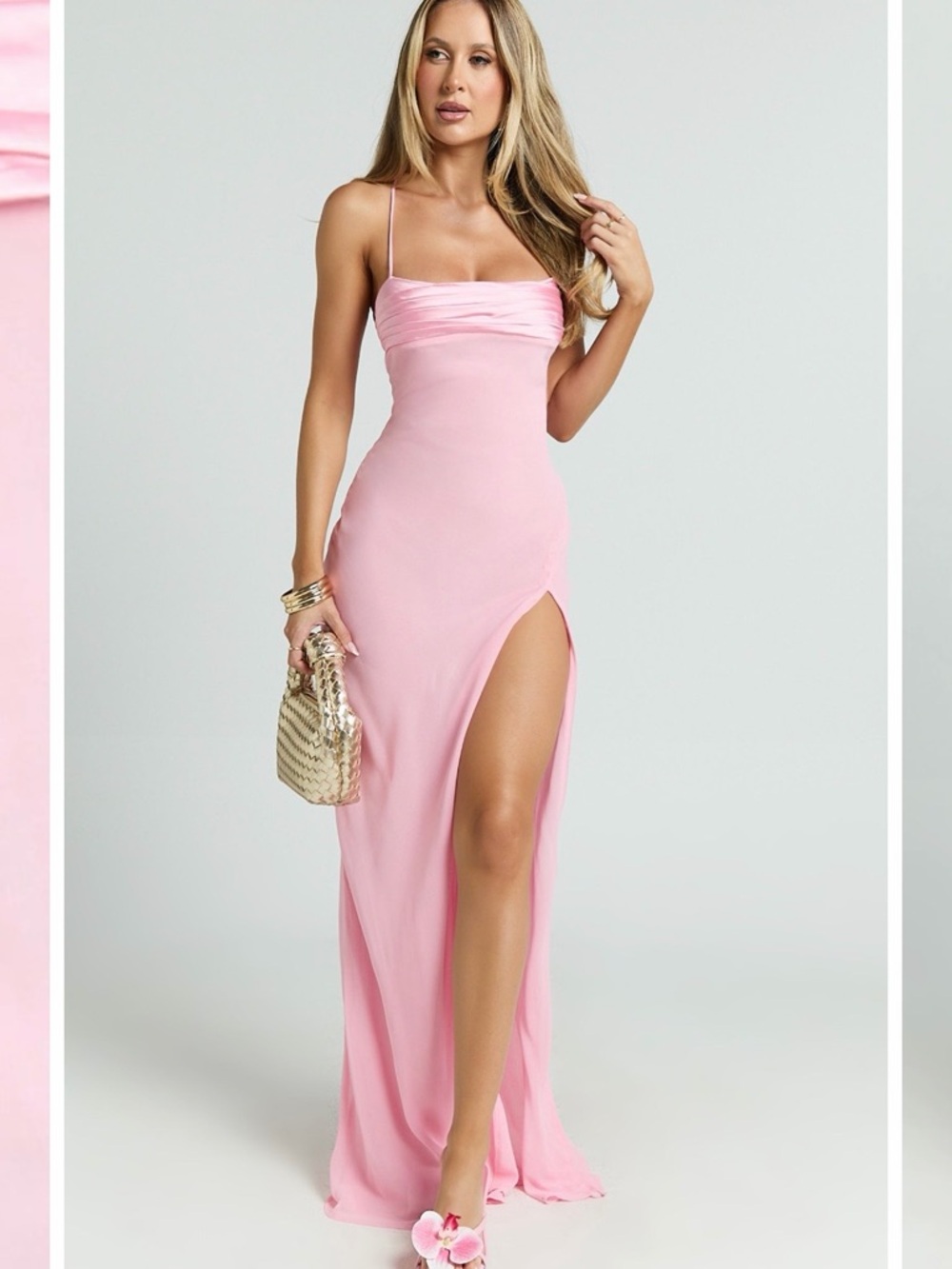 Showpo Pink Spaghetti-Strap Maxi Dress with High Thigh Slit